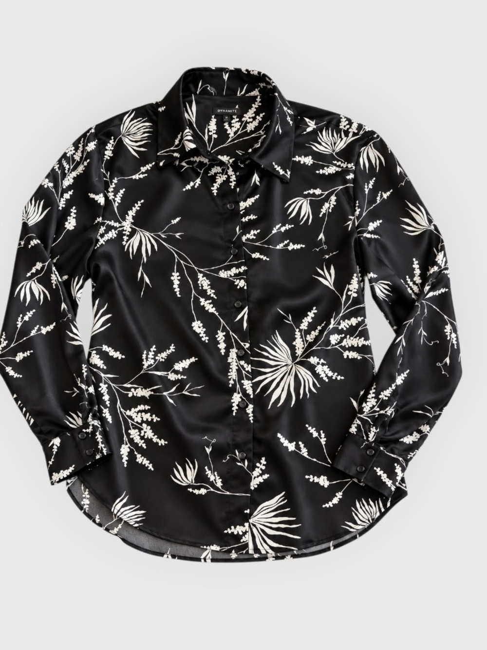 Dynamite Floral Button-Up Blouse – Black & Cream – Size M